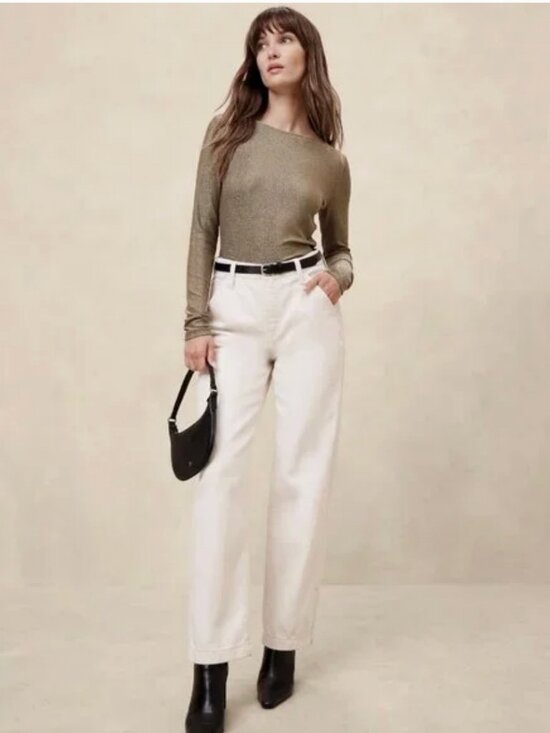 Banana Republic Gold Metallic Sparkle Boat-Neck Top Medium - Picture 3 of 8